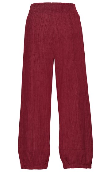 Rote lange Hose mit weitem Bein, elastischem Bund und Bündchen am Beinabschluss, einfarbig, ohne Muster