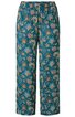 Hose in dunklem petrolgrün mit mehrfarbigem Blumenmuster, gerader Schnitt, hoher elastischer Bund mit Raffung