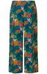 Freizeit-Hose in blaugrün mit buntem Blumen- und Blättermuster, gerader Schnitt, elastischer Bund ohne sichtbare Verschlüsse