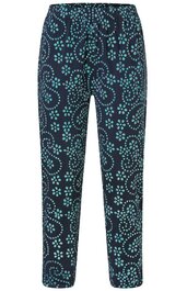 Hose in Dunkelblau mit hellblauem Punkten- und Paisleymuster, gerader Schnitt, elastischer Bund mit Tunnelzug