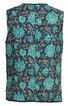 Ärmellose Weste in Dunkelblau mit großflächigem Blumenmuster in Türkis und Grün, Rundhalsausschnitt, gerade Form
