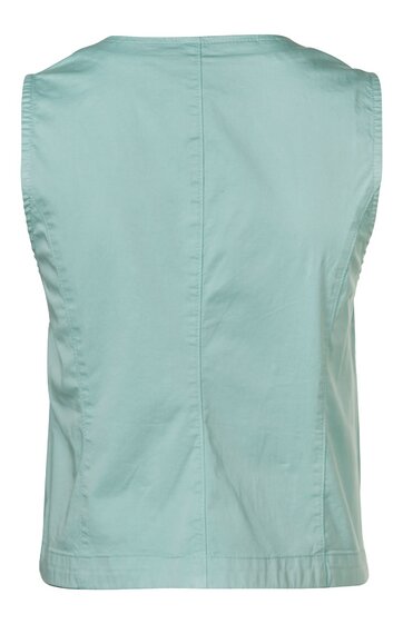 Ärmelloses Oberteil in mintgrün, ohne Muster, gerade geschnittener Rücken mit Naht in der Mitte, abgerundeter Saum, schlichtes Design