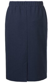 Navyblauer Midirock ohne Muster, elastischer Bund, gerade Form, kleiner Schlitz vorne Mitte