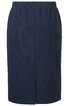 Navyblauer Midirock ohne Muster, elastischer Bund, gerade Form, kleiner Schlitz vorne Mitte