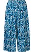 Hose in Blau mit floralem Muster in Weiß und Türkis, weit geschnitten, hohe Taille mit elastischem Bund, knöchellang