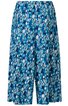 Locker geschnittene Caprihose in Blau mit floralem Muster in Hellblau und Weiß, elastischer Bund, breite Beinweite, knielang