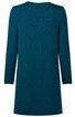 Dunkelgrüner, langärmliger Pulloverkleid ohne Muster, runder Halsausschnitt, gerade geschnitten, knielang