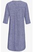 Blaues Hemdblusenkleid ohne Muster, 3/4 lange Ärmel, zurückgelegter Kragen, Knopfleiste vorne, Rückenfalte, gerade geschnitten, knielang