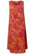 Ärmelloses langes Kleid in Orange und Dunkelrosa mit spiralähnlichem Muster, Rundhalsausschnitt, weiter Schnitt