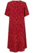Rotes Kleid mit gelbem Paisley-Muster, kurzärmlig, rundem Ausschnitt, locker geschnitten, knielang