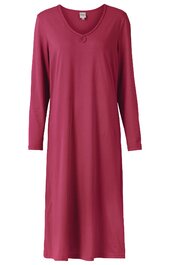 Langärmliges Nachthemd in dunklem rosenrot, uni, V-Ausschnitt mit kleinem Zierausschnitt, knielang, gerader Schnitt