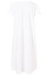 Weißes, schlichtes Kleid, kurzärmelig, langer gerader Schnitt, runder Halsausschnitt, ohne Muster oder sichtbare Verzierungen