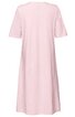 Hellrosa Kleid mit kurzem Arm, ohne Muster, locker fallend, rundem Ausschnitt, knielang