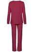 Zweiteiliger Pyjama in dunklem Bordeauxrot, langärmliges Oberteil mit rundem Halsausschnitt, gerade geschnittene Hose, Rückansicht ohne Muster oder Verzierungen
