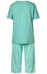 Zweiteiliges Pyjama-Set in mintgrün, schlicht ohne Muster, kurzärmeliges Oberteil mit rundem Ausschnitt, gerade geschnittene lange Hose