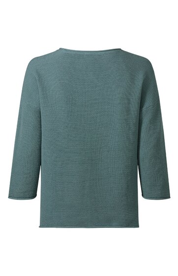 Olivgrünes Langarmshirt, gerade geschnitten, Rundhalsausschnitt, schlichte unifarbene Oberfläche, 3/4-lange Ärmel
