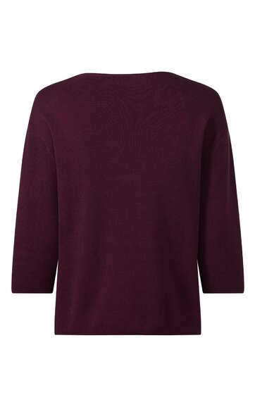 Damenpullover in dunkelviolett, einfarbig, Rundhalsausschnitt, lange Ärmel, gerade geschnitten, ohne Muster oder weitere sichtbare Details