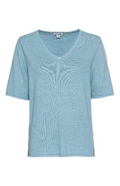 Hellblaues T-Shirt mit V-Ausschnitt, kurze Ärmel, gerade geschnittener Saum, keine Muster oder Verzierungen