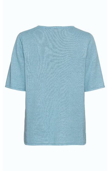 Hellblaues T-Shirt ohne Muster, gerade geschnitten, kurze Ärmel, Rundhalsausschnitt, Rückansicht