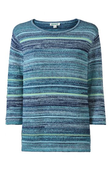 Langärmliges Shirt in Blau- und Grüntönen mit horizontal gestreiftem Muster, Rundhalsausschnitt, gerade geschnitten