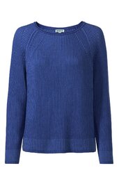 Pullover in Royalblau, fein geripptes Muster, rundhalsausschnitt, lange Ärmel, gerade geschnitten