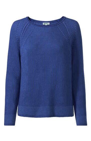 Pullover in Royalblau, fein geripptes Muster, rundhalsausschnitt, lange Ärmel, gerade geschnitten