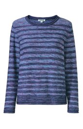 Langarmshirt in Blau und Dunkelblau, horizontal gestreift, Rundhalsausschnitt, gerade geschnitten