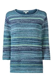 Langärmliges Shirt in Blau- und Grüntönen mit horizontal gestreiftem Muster, Rundhalsausschnitt, gerade geschnitten