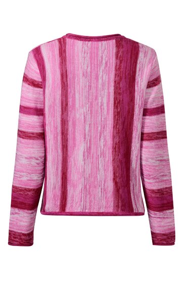 Langärmliges Damenoberteil in verschiedenen Pink- und Rosatönen, gestreift mit unregelmäßigen Linien, Rundhalsausschnitt, gerade geschnitten