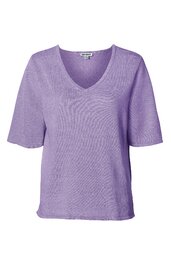 Lila Kurzarmshirt, unifarben, V-Ausschnitt, weite Passform, kurzer Ärmel