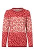 Rotes Damenpullover mit cremefarbenem Leopardenmuster, Rundhalsausschnitt, lange Ärmel, gerade geschnitten