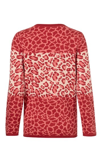 Langärmliges Shirt in Rot und Hellrosa mit animalischem Muster, Rundhalsausschnitt, gerade geschnitten, Rückansicht