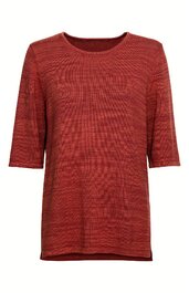 Rotes Damenoberteil mit meliertem Muster, halblange Ärmel, Rundhalsausschnitt, gerade Form