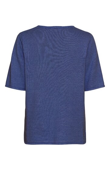 Blaues T-Shirt, einfarbig, Rundhalsausschnitt, kurze Ärmel, gerade geschnittenes Rückenteil ohne Muster oder Aufdruck