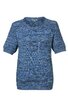 Kurzärmliges Strickoberteil in Blau mit meliertem Muster, rundem Ausschnitt, gerade geschnitten, locker sitzend