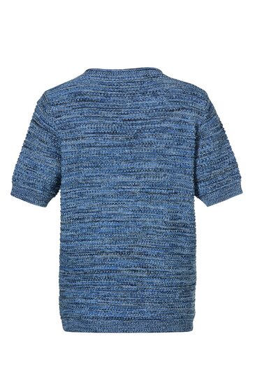 Blau meliertes T-Shirt mit kurzem Arm, Rundhals, gerade geschnitten, ohne Muster, hinten gezeigt