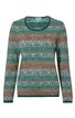 Langärmliger Pullover in Grün und Braun mit buntem Streifenmuster, rundem Ausschnitt, gerade geschnitten
