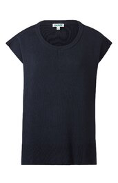 Dunkelblaues Damen-T-Shirt ohne Muster, kurzärmlig, Rundhalsausschnitt, schlichte gerade Form