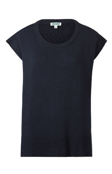 Dunkelblaues Damen-T-Shirt ohne Muster, kurzärmlig, Rundhalsausschnitt, schlichte gerade Form