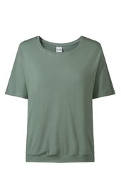 Damen-T-Shirt, mattgrün, einfarbig, Rundhalsausschnitt, kurze Ärmel, gerade geschnitten