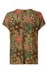 Kurzärmliges Damenoberteil in grün und braun mit floralem Blütenmuster, Rundhalsausschnitt, lockere Passform
