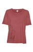Rotes Damen-T-Shirt mit kurzem Arm, Rundhalsausschnitt, lockere Passform, dezentes Blumenmotiv auf der Vorderseite unten links