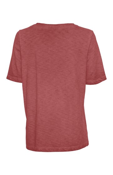 Damen-T-Shirt in rostrot, unifarben, kurze Ärmel, Rundhalsausschnitt, gerade geschnitten, Rückenansicht