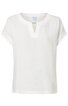 Weißes T-Shirt, unifarben, kurze Ärmel, Rundhals mit kleinem V-Schlitz, gerade geschnitten