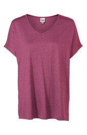 Damen-T-Shirt altrosa einfarbig, kurzärmelig, V-Ausschnitt, lockere Passform