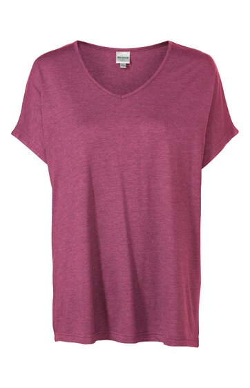 Damen-T-Shirt altrosa einfarbig, kurzärmelig, V-Ausschnitt, lockere Passform