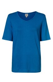 Unifarbenes königsblaues T-Shirt mit Rundhalsausschnitt, kurzen Ärmeln, gerade geschnitten