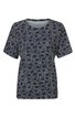 Damen-T-Shirt dunkelblau mit weißem Spiralmuster, kurze Ärmel, Rundhalsausschnitt, gerade geschnitten