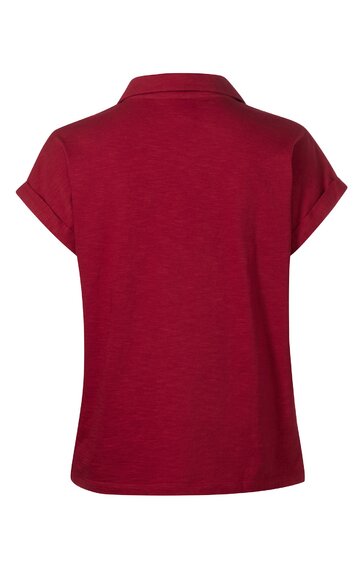 Rotes Damen-T-Shirt ohne Muster, kurzer umgeschlagener Ärmel, Polokragen, gerade geschnitten