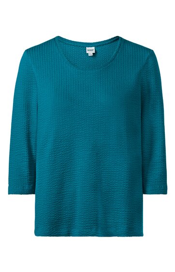 Türkisfarbenes Langarmshirt mit geripptem Muster, Rundhalsausschnitt, gerade geschnitten